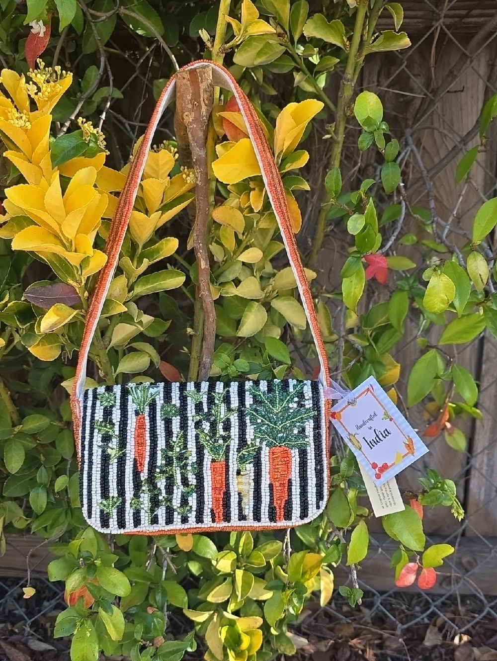 Viral Beaded Carrot Bag with Black and Whites Stripes